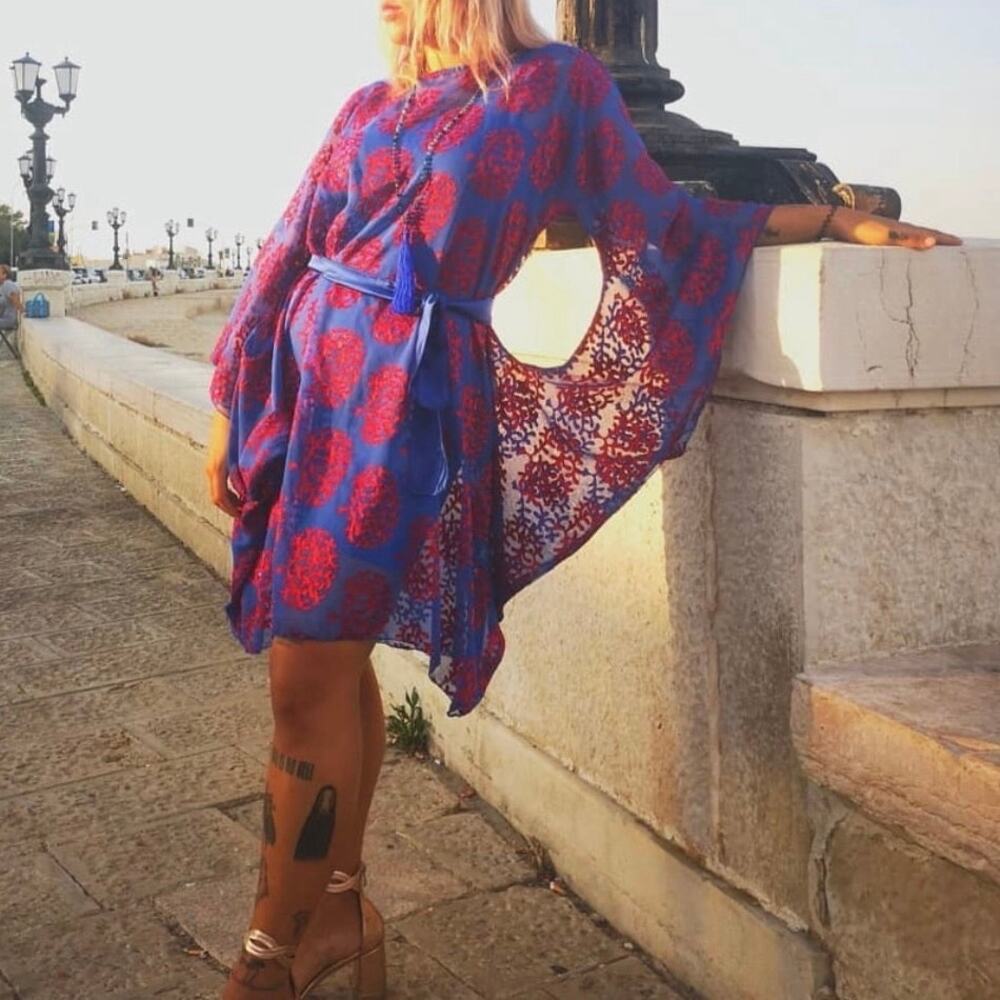 BACIDABLI Abito Kaftan in Maroon and Green One Size